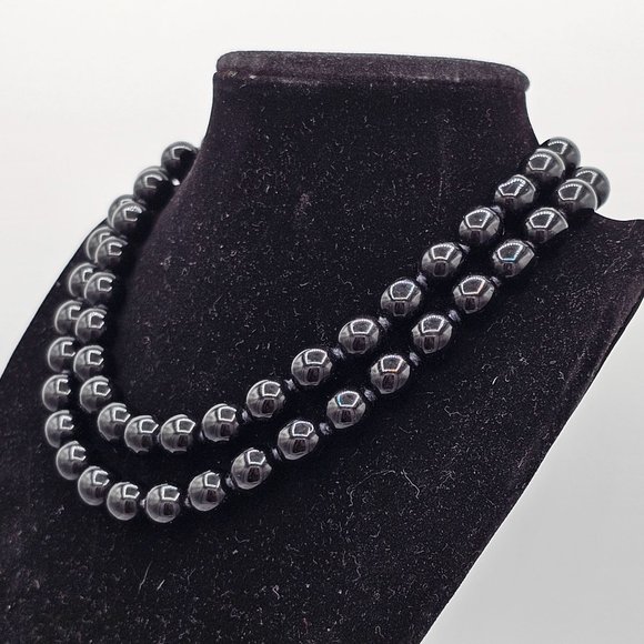 Black Bohemian Glass Beaded Necklace Contemporary Hang Tag - Picture 2 of 5